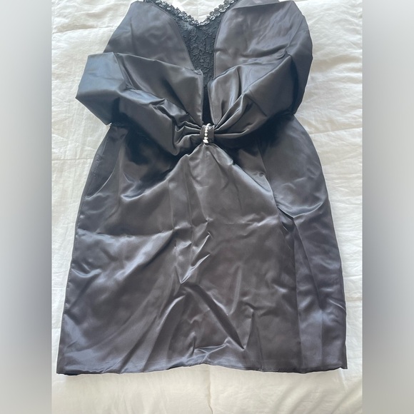 Vintage Masquerade Black Lace Satin Mini Dress Bow Detail 80s Cocktail Party | 9 - Picture 13 of 13